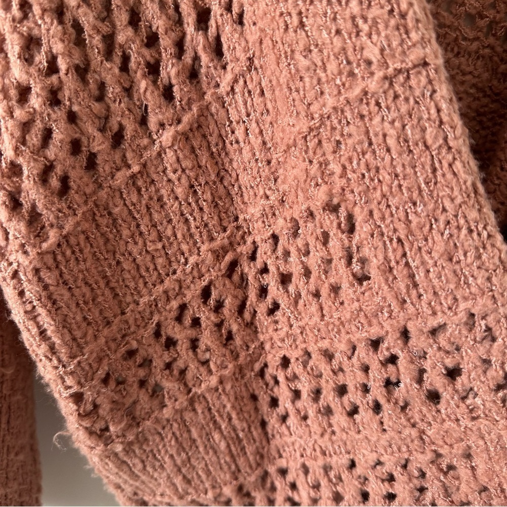 Rag Poets Slouchy Cable Knit Cardigan Oversized Open Front Mauve Pink Boho Beach - Picture 9 of 11